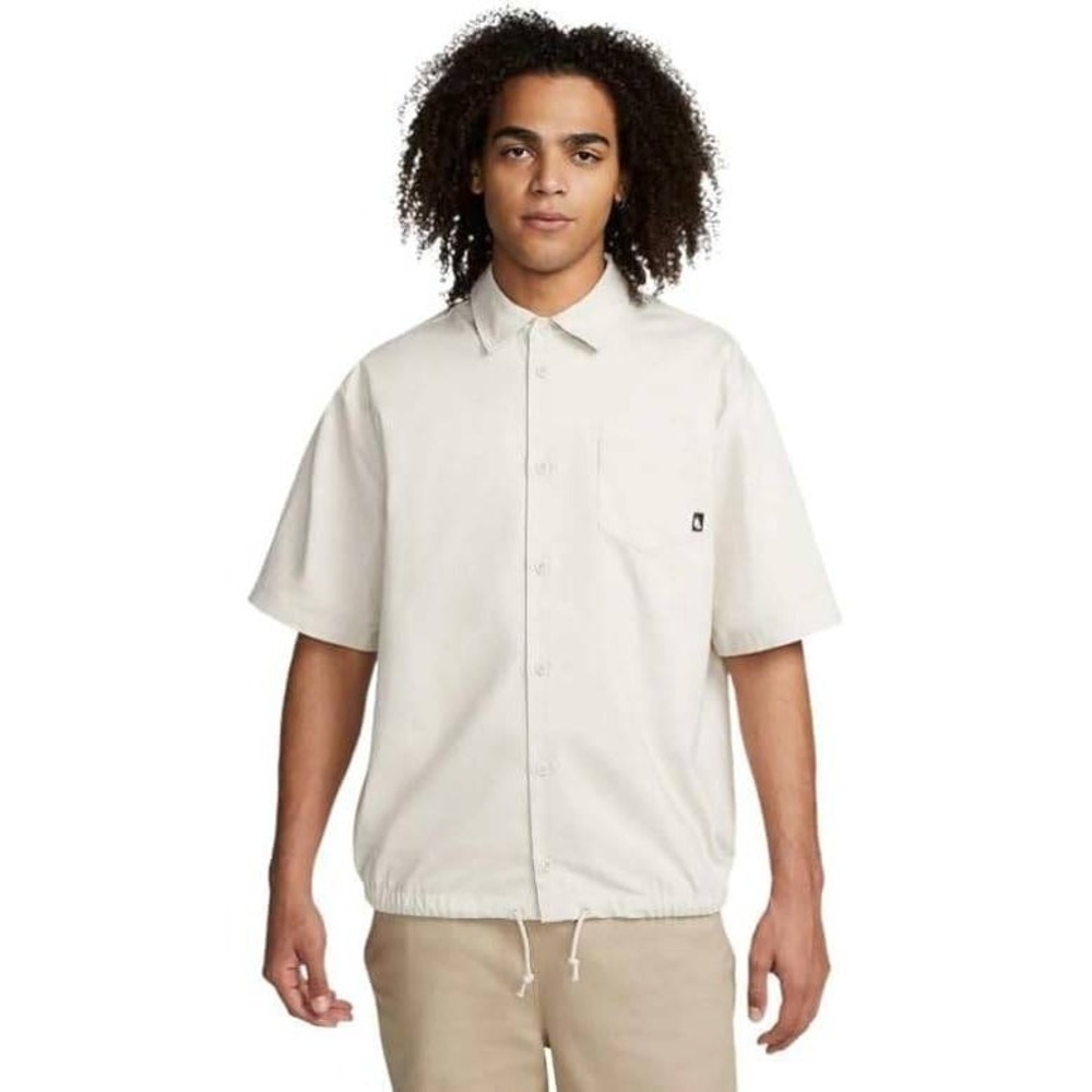 Nike Mens Utility Short Sleeve Button Down Shirt Beige‎ Drawstring Hem Small EUC